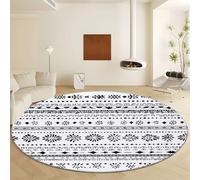 Bohemian Hand Drawn Texture Round Area Rug, Black Print Non Shedding Large Carpet - Machine Washable Area Rugs Diameter 120 cm with Non Slip Backing for Living Room Bedroom Decor