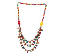 Bohemian Handmade Coconut Shell and Wood Beads Necklace for Women Colorful Long Beaded Pendant Summer Beach Accessory Casual and Resort Wear Jewelry Random Color