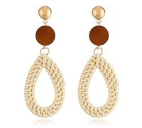 Bohemian Handmade Lightweight Rattan Earrings Geometric Wooden Woven Hollow Braid Hoop Drop Dangle Earrings For Women, 4, Metal, No Gemstone