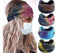Bohemian Headbands with Buttons for Women&-Wide Non-Slip Elastic Turban Headwraps for Workout,Yoga,Sports Hair Scarfs,Ear Savers,4Pcs(#7 Chic)