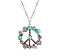 Bohemian Hippie Style Peace Sign Necklace Peace Sign Pendant Necklace for 60s 70s Party Accessories Wearing Jewelry By The Seaside, 5.3cm, Alloy Steel, Zircon