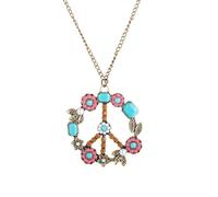 Bohemian Hippie Style Peace Sign Necklace Peace Sign Pendant Necklace for 60s 70s Party Accessories Wearing Jewelry By The Seaside, 5.3cm, Alloy Steel, Zircon