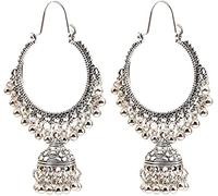 Bohemian Hollow Bells Beads Tassel Dangle Earrings Gypsy Traditional Earrings for Women,Silver