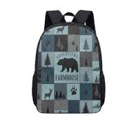 Bohemian Horse Print Backpack for Kids Students Teens, Tribal Geometric Pattern School Bag, Vintage Monochrome Ethnic Style, 17 Inch (05)