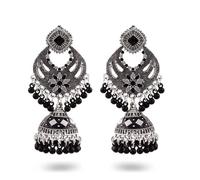Bohemian Indian Dangle Earrings for Women Turquoise Antique Silver Gold Bell Chandelier Earrings Beaded Crystal Jhumka Jhumki Lotus Mexico Tassel Studs Traditional Jewelry, L, Metal, No Gemstone