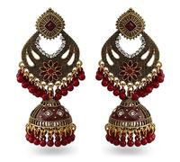 Bohemian Indian Dangle Earrings for Women Turquoise Antique Silver Gold Bell Chandelier Earrings Beaded Crystal Jhumka Jhumki Lotus Mexico Tassel Studs Traditional Jewelry, L, Metal, No Gemstone