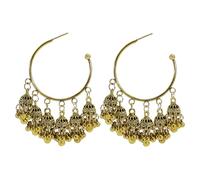 Bohemian Indian Statement Half Hoop Earrings for Women Vintage Bell Drop Huggie Hoops Earring Beaded Mexico Tassel Dainty Bollywood Hooped Jhumka Jhumki Traditional Wedding Christmas Jewelry Gifts