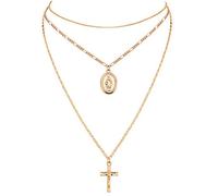 Bohemian Jesus Virgin Mary Cross Chain Gold Pendant Long Necklace Retro Party Multilayer Necklace Set New Released Strong and Long-Lasting