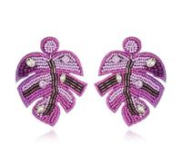 Bohemian Leaf Fabric Rice Bead Earrings Women's Vintage Handmade Plant Turtle Back Bamboo Leaf Modeling Fun Jewelry, Crystal, Chalcedony