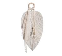 Bohemian Leaf For Hanging - Beige Woven Wall Art Unit, Chic Feathers Accent, Handmade Tassel Banner, Rustic Minimalist Textile Design | Boho Home Decoration For Wedding Curtain Backdrop Stylish Room