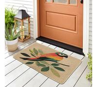 Bohemian Leaf Parrot Front Black Door Mat Outside Inside Entrance 29 * 17, Funny Abstract Plant Outdoor Indoor Ultra Thin Doormat, Small Bird Classroom Patio Garage Shoes Off Doormat