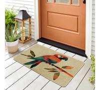 Bohemian Leaf Parrot Front Black Door Mat Outside Inside Entrance 29 * 17, Funny Abstract Plant Outdoor Indoor Entry Front Doormat, Small Bird Classroom Patio Garage Shoes Off Doormat