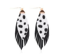 Bohemian Leather Geometric Fringe Drop Earrings - Lightweight Genuine Suede Leaf, Calf Hair, Faux Leatherette Animal Print Feather Tassel Dangles, Base Metal, No Gemstone