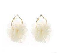 Bohemian Lightweight Big Fabric Flowers Dangle Earrings Handmade Charm Chic Petal Hoop Earrings Chiffon Floral Tassel Drop Earrings for Women Girls Vacation Wedding Gifts Jewelry, Metal, metal