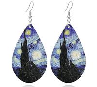 Bohemian Lightweight Waterdrop Wooden Dangle Drop Earrings Colorful Nature Wood Oil Painting Pattern Earring For Women Fashion Statement Jewelry Accessories, Wood