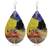 Bohemian Lightweight Waterdrop Wooden Dangle Drop Earrings Colorful Nature Wood Oil Painting Pattern Earring For Women Fashion Statement Jewelry Accessories, Wood