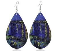 Bohemian Lightweight Waterdrop Wooden Dangle Drop Earrings Colorful Nature Wood Oil Painting Pattern Earring For Women Fashion Statement Jewelry Accessories, Wood