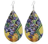 Bohemian Lightweight Waterdrop Wooden Dangle Drop Earrings Colorful Nature Wood Oil Painting Pattern Earring For Women Fashion Statement Jewelry Accessories, Wood