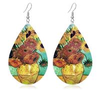 Bohemian Lightweight Waterdrop Wooden Dangle Drop Earrings Colorful Nature Wood Oil Painting Pattern Earring For Women Fashion Statement Jewelry Accessories, Wood