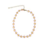 Bohemian Little Daisy Chain Necklace for Women Gold Plated Boho Colorful Flower Collarbone Choker Necklaces Elegant Dress Accessories Birthday Party Jhumka Jhumki Jewelry Gift 16 Inch, M, Metal, No