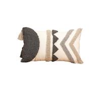 Bohemian Loop Velvet Embroidered Floral and Geometric Cushion Cover with Tassel Trim and Hidden Zip for Sofa Bedroom and Ethnic Home Decor