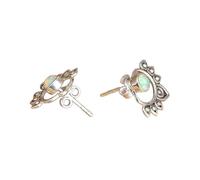 Bohemian Lotus Flower Stud Earrings for Women, Vintage Silver Floral Openwork Earrings with Iridescent Gemstone, Boho Front-Back Style Jewelry for Daily & Gift Giving