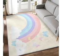 Bohemian Machine Washable Rug 80 x 150 cm Non-Slip Carpet Rainbow Butterflies Clouds Area Rug, for Living Room Bedroom Dining Room Kids Room Bedside Kitchen Lounge