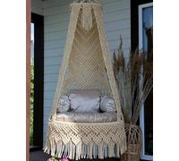 Bohemian Macrame Hanging Chair - Handmade Hammock Swing for Bedroom Decor Indoor & Outdoor Relaxation