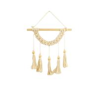 Bohemian Macrame Wall Hanging with Wood Beads, Tassel Decor, Neutral Handmade Tapestry for Bedroom Living Room