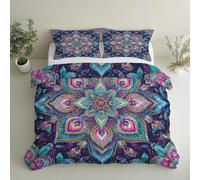 Bohemian Mandala Bedding Double, Indian Hippie Duvet Cover Set, Double-Sided Printing Quilt Cover With Zip Fastening + 2 Pillowcase, Soft Breathable Microfiber M&-74