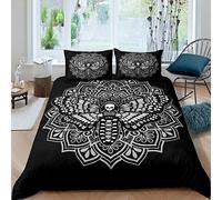 Bohemian Mandala Duvet Cover Set Death Moth Skull Bedding Set for Kids Boys Adults Flying Skeleton Butterfly Comforter Cover Boho Floral Quilt Cover with 2 Pillowcase 3Pcs Bedding King,Black,Gray