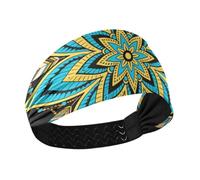 Bohemian Mandala Flower Blue Yellow Moisture Wicking womens headbands fashion Elastic head for women for tennis Football Daily use Workouts bandas para el cabello de mujer