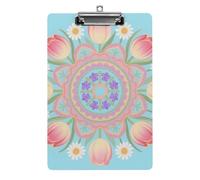 Bohemian Mandala Flower Clipboard, A4 Acrylic Clipboards with Hanging Hook, Ultra Lightweight & Shatterproof Writing Board for Office, Nurses, 8.5" X 12.5"