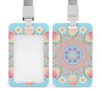 Bohemian Mandala Flower ID Badge Holder with & Lanyard - Durable ABS Plastic, Vertical ID Card Holders, Waterproof Badge Reel for Nurse, Teacher, Office & Gym