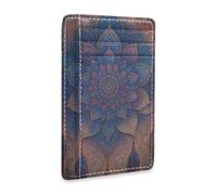 Bohemian Mandala Flower Tapestry leather mens small wallet ultra slim