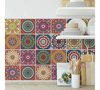 Bohemian Mandala Peel and Stick Tile Stickers 30 Pack - Self-Adhesive Removable Waterproof Vinyl Decals for Kitchen Backsplash, Bathroom, Staircase 4x4 Inch