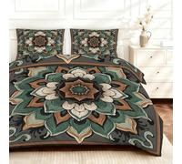Bohemian Mandala Super King Duvet Cover Set, Boho Flower Reversible Pattern Bedding 3 Piece, Soft Microfiber Quilt Cover With 2 Pillow Cases, Zipper Closure (2Fm28)