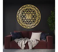 Bohemian Metal Wall Art Sri Yantra,Sacred Geometry Wall Decor, Mandala Hanging, Torus Decor, Zen Meditation Sign, Spiritual Artwork for Living Room, Inspirational Gift (Gold-2, 19"x19" | 47x47cm)