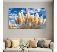 Bohemian Modern Canvas Wall Art 90L x 60W cm Canvas Poster Artwork Framed, Light Beige Pampas Grass Canvas Picture for Bathroom Bedroom Living Room Walls, with Hooks and Nails