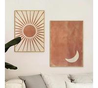 Bohemian Moon and Sun Wall Art Canvas Posters Simple Clay and Beige Abstract Aesthetic Modern Bohemian Home Decor 70x100cm No frame