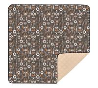Bohemian Moroccan Style Monsters Brown Cute Foldable Baby Play Mat for Floor Washable Baby Kick Crawling Mat for Baby Toddler Infant, 50'' x 50''