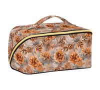Bohemian Moroccan Style Pinecone Rust Designed Travel Bag with dividers Essentials Makeup Bags for Women with Compartments & Handle