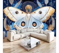 Bohemian Moth Polka Dot Plant Flower Wall Mural Photo Wallpaper, Dark Blue Non-Woven Feature Wall Decor for Living Room, Bedroom & Study 400 x 280 cm