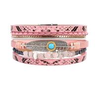 Bohemian Multi Layer Leather Wrap Bracelet For Women, Natural Turquoise Stone Feather Charm, Vintage Western Stackable Beaded Bracelets Jewellery Gift