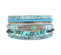 Bohemian Multi Layer Leather Wrap Bracelet For Women, Natural Turquoise Stone Feather Charm, Vintage Western Stackable Beaded Bracelets Jewellery Gift