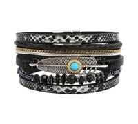 Bohemian Multi Layer Leather Wrap Bracelet For Women, Natural Turquoise Stone Feather Charm, Vintage Western Stackable Beaded Bracelets Jewellery Gift