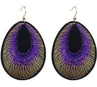 Bohemian Multicolor Embroidered Peacock Feather Hook Dangle Earrings Ethnic Style Jewelry For Women Ladies Attractive design