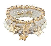 Bohemian Multilayer Colorful Stretch Beads Bracelets Butterfly Bracelet Boho Charms Stretch Stackable Bracelet Handmade Multicolor Crystal Beaded Lucky Protection Bangles Strand Bracelet Set, Resin