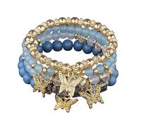 Bohemian Multilayer Colorful Stretch Beads Bracelets Butterfly Bracelet Boho Charms Stretch Stackable Bracelet Handmade Multicolor Crystal Beaded Lucky Protection Bangles Strand Bracelet Set, Resin