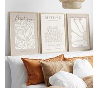 Bohemian Neutral Beige Matisse Canvas Wall Art Print Gray Beige Sage Matisse Minimalist Poster Flower Bedroom Living Room(60x80cm-3Pcs)